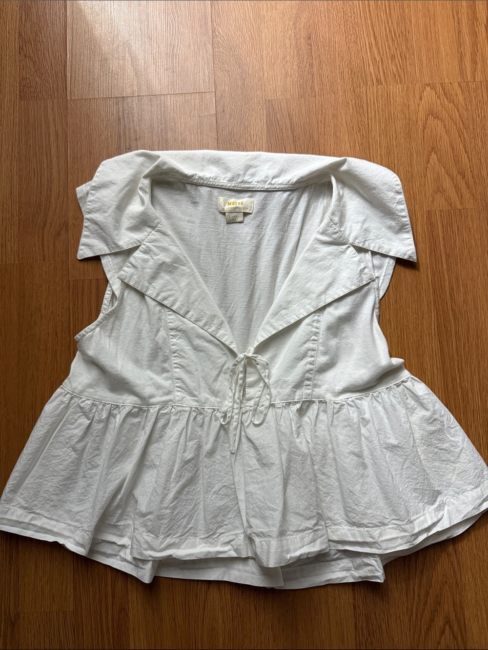 Anthropologie White Sleeveless Peplum Tie-Front Top